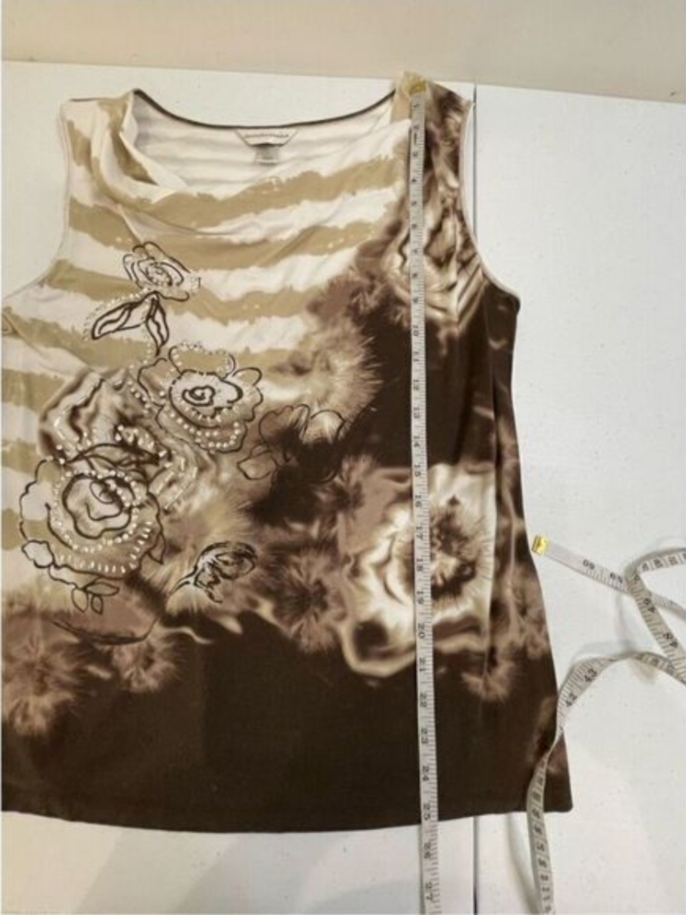 Christopher & Banks Beige and Brown Floral Cowl Neck Camisole - Picture 4 of 6